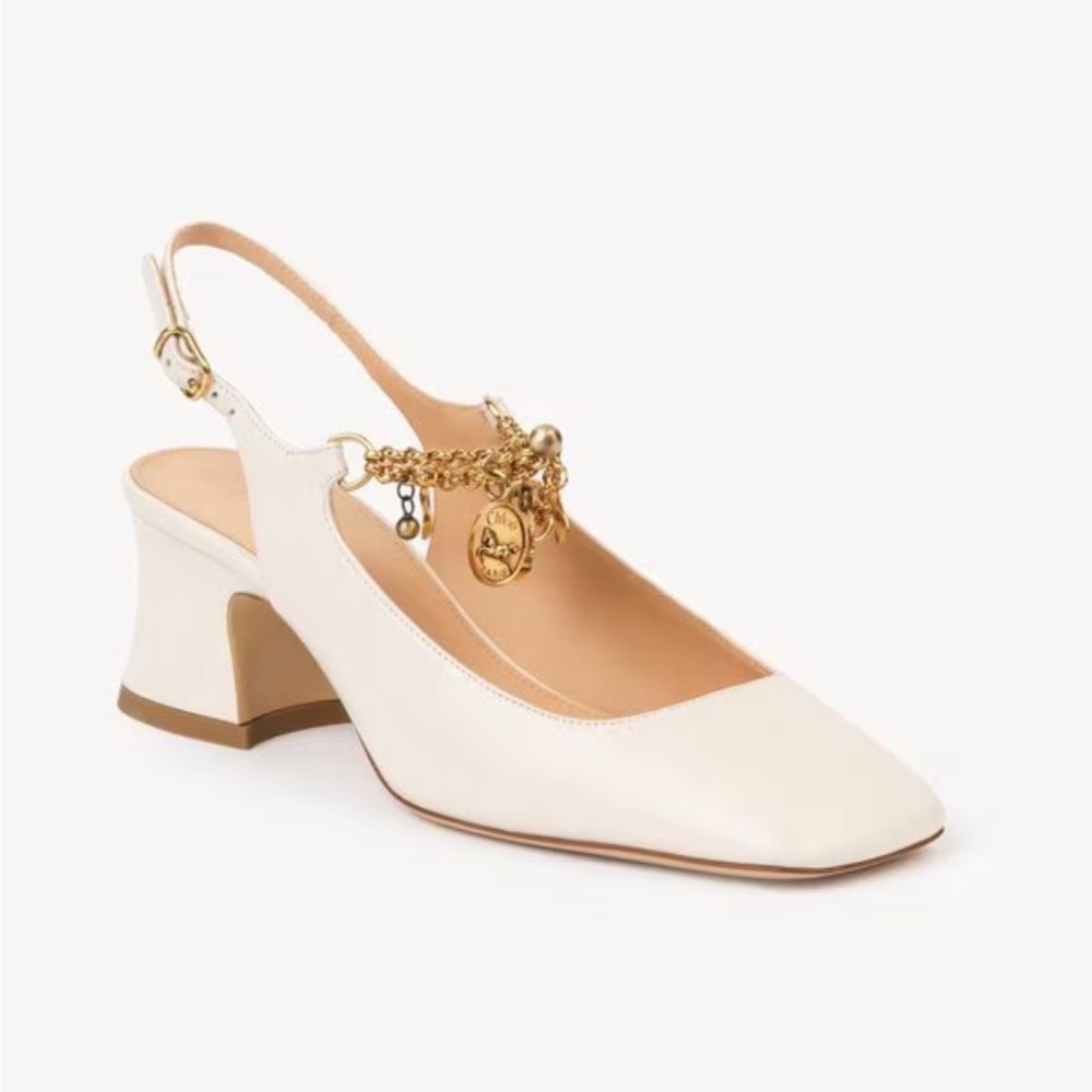 Chloe 55 mm Gold Charm Cream Slingback Heels